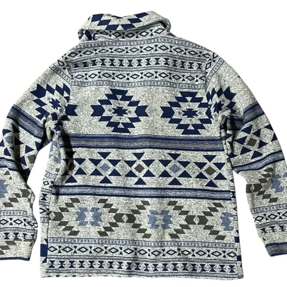 Levi's Fleece Cardigan Shawl Neck Southwest Aztec Geometric Jacket M Grey Blue - Picture 8 of 10